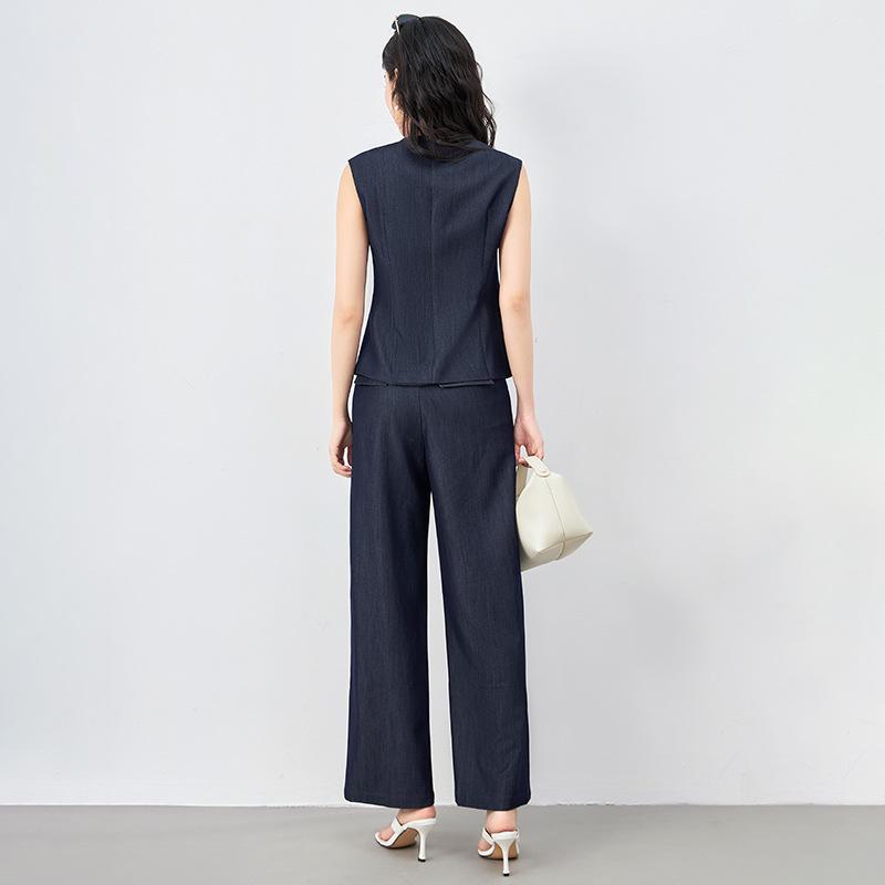 Kochi Stylish Heavy-Duty Beaded Sleeveless Vest & Wide-Leg Pants Set - Tall & Slimming Two-Piece