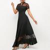 Women Summer Dress Mesh Dot Pattern V Neck Chiffon Slim Large Hem