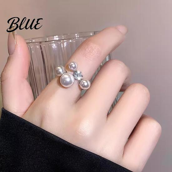 Women Fashion Ring French Style Adjustable Opening Finger Faux Pearl