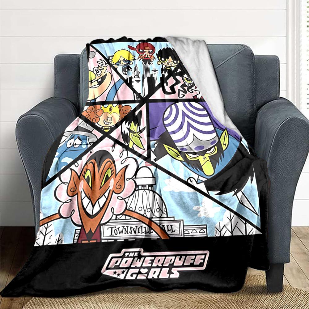 1pc Powerpuff Girls Cozy Print Blanket Lightweight Warm Flannel Throw Blanket For Sofa, Bed, Living Room