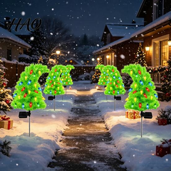 Festival Atmosphere Courtyard Lighting Solar Christmas Tree Garden Stake Lights, Outdoor IP65 Waterproof Crooked Lamp with Colorful Light for