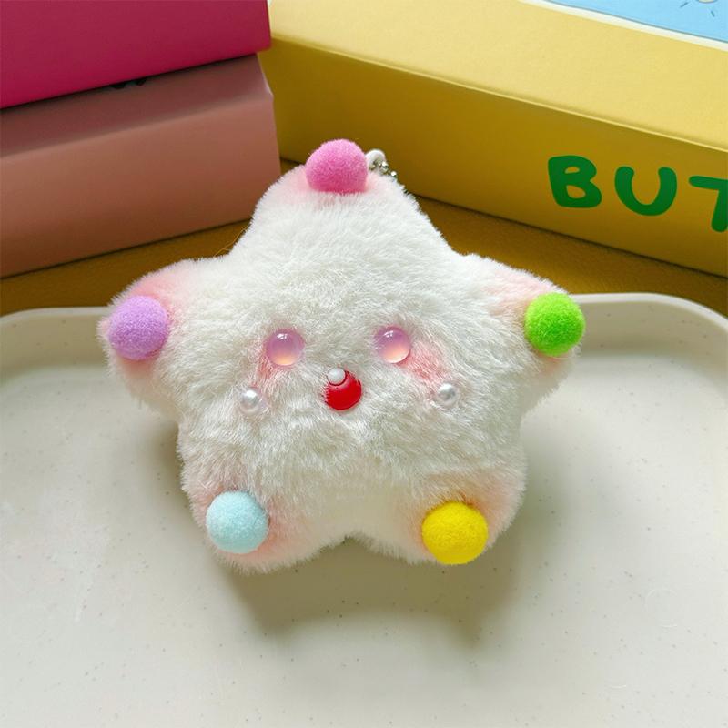 1Pcs Squeak Crown Star Plush Keychain Cartoon Stuffed Doll Pendant Car Key Ring Backpack Bag Decor Kid Gift