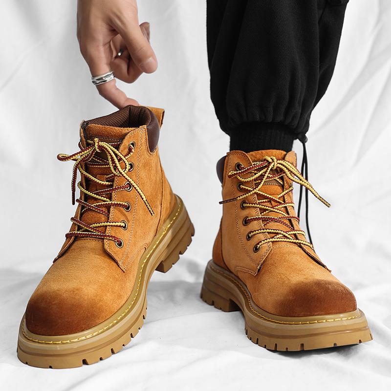 Fashion Luxury Brand Men Basic Boots Leather Fashion High Top Shoes Men All-match Men's Motorcycle Boots Handmade Mens Lace-Up Sneakers