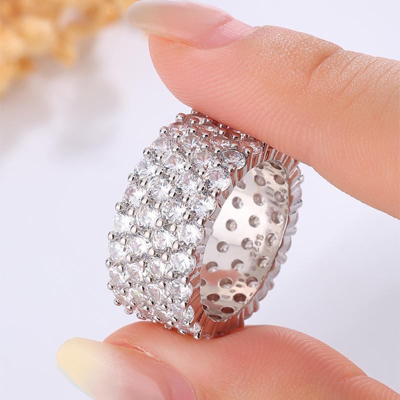 Fashion New Product Two Rows of Transparent Cubic Zirconia Wide Fashion Ladies Ring-eye-catching Jewelry
