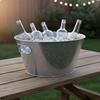 Galvanized Ice Bucket Portable Drink Tub Keeps Drinks Cold Metal Beverage with