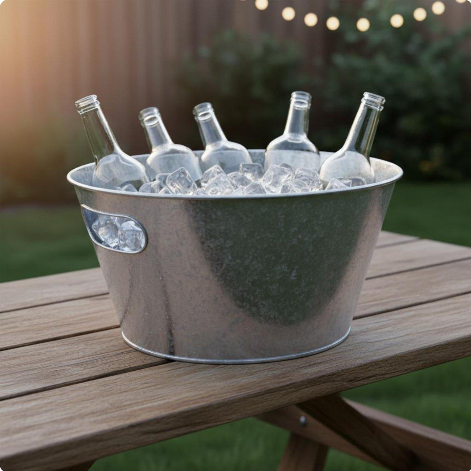 Galvanized Ice Bucket Portable Drink Tub Keeps Drinks Cold Metal Beverage with 29-19-15