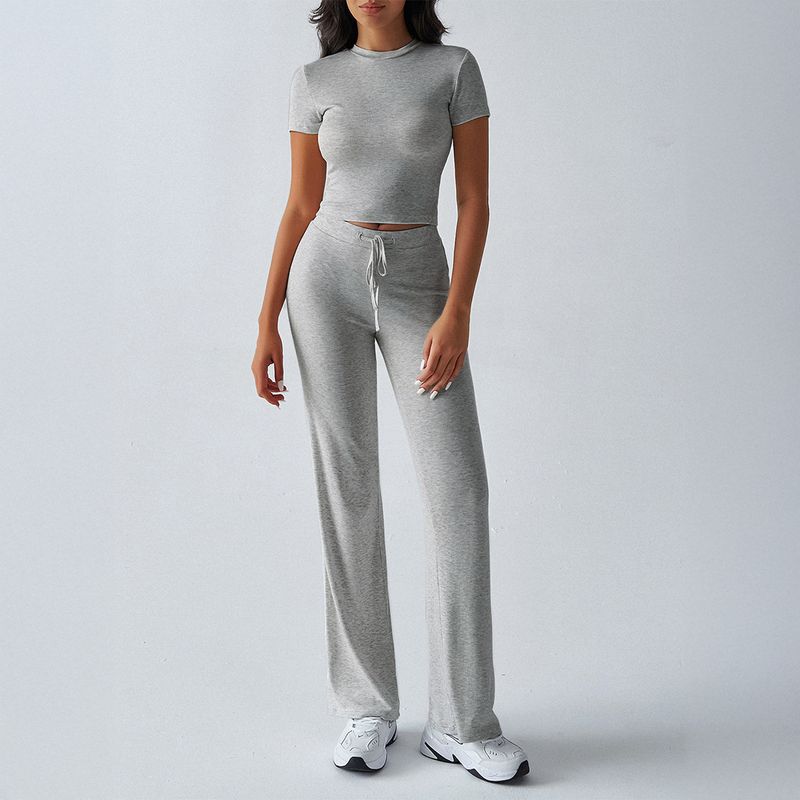 round Neck Neck T-shirt Casual Pants Set Pure Color Crew Neck T-shirt Casual Pants Suit
