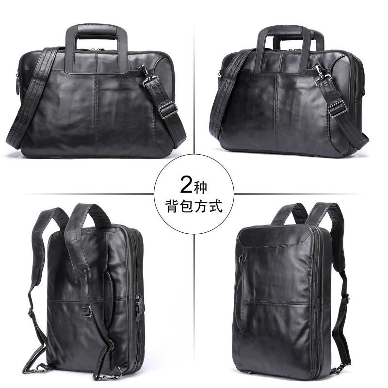 Real Leather New Men s Briefcase Laptop Bag Multifunctional Oil Wax Backpack Trend чёрный