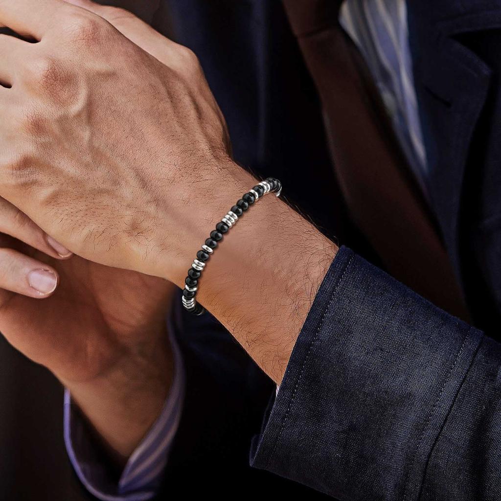 Metal Bead bracelets for Men Boys,Natural Beaded Stainless Steel Beaded Bracelets,Casual Jewelry Gifts