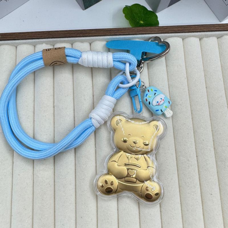 999 Pure Gold Cartoon Bear Milk Tea Keychain Pendant Charm Without Gold