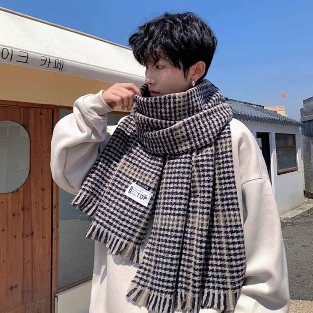 Thicken Men's Plaid Scarf Korean Checkered Scarf High Quality Winter Plaid Scarf Males