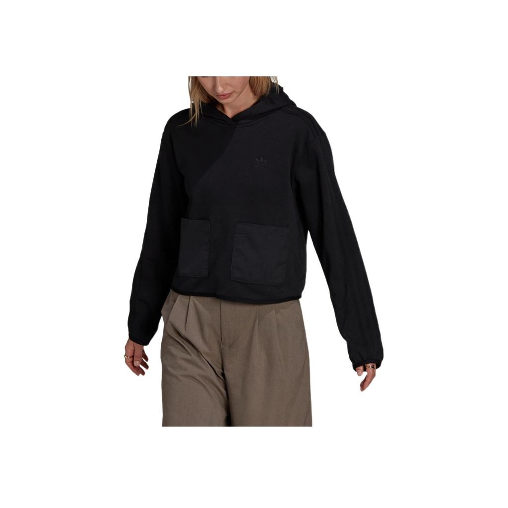 Adidas Originals Solid Logo Print Hooded Long Sleeve Sweatshirt Women sweatshirt Black HE4678