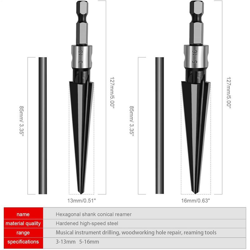 5-16mm 3-13mm Tapered 6 Flute Hole Reamer Hex Shank T Handle Tapered Reamer Tool for Wood Plastic