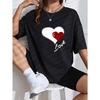 Crewneck T Shirt White Heart Love Print Casual Wear For Women Summer Outfit