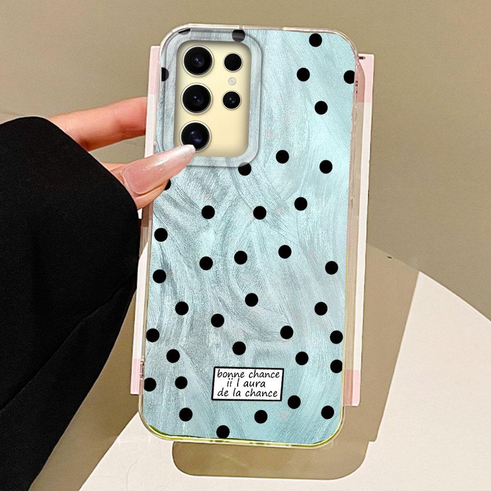 Black Circular Dots Feather Texture Phone Case for Samsung Galaxy S25 Edge S24 S23 S22 S21 FE Plus Ultra Women Girls Shell Cover