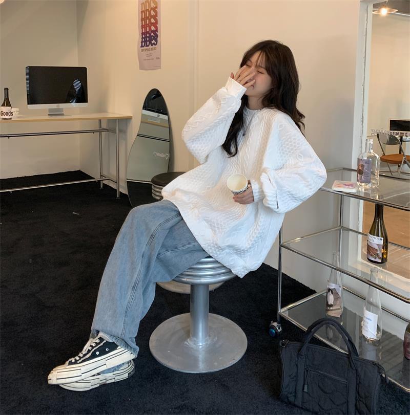 Women's Oversized Sweatshirt - 2025 Spring/Autumn Korean Style, Hoodless Design