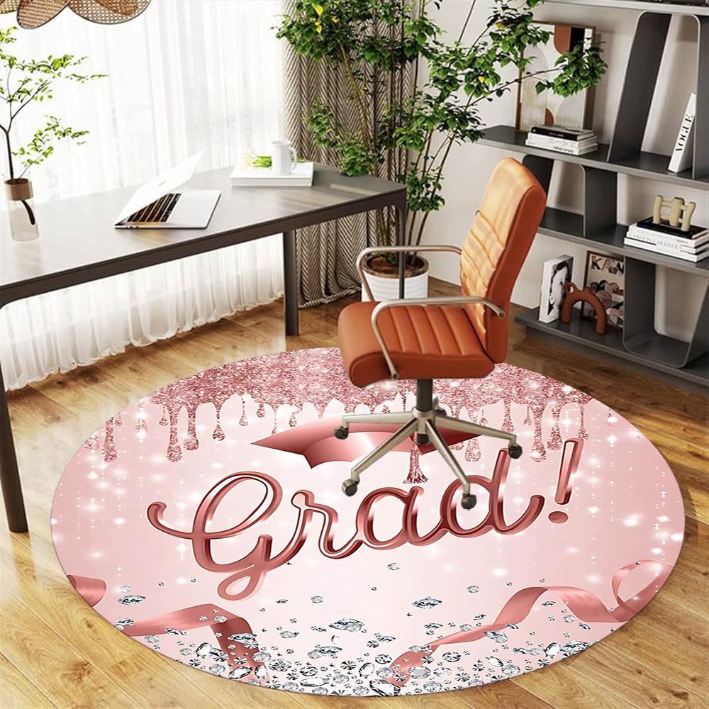 1pc Graduation Cap Round Chair mat Area Rug - Non-Slip, Floor Mat for Office, Bedroom, and Indoor Decor -1002262