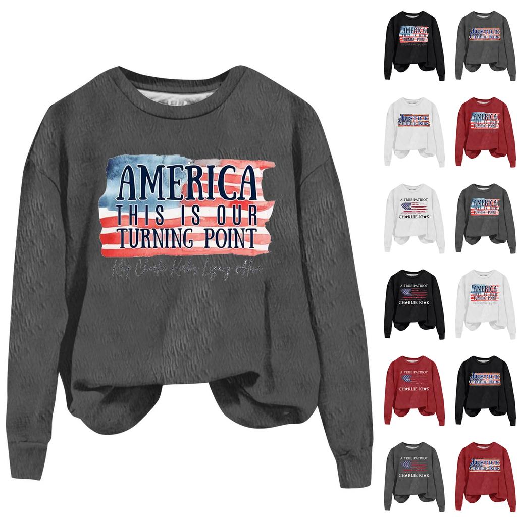Ladies Fashion Casual Long Sleeve Printed Round Neck  Pullover Top