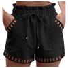Cotton Linen Shorts Women's Pants Solid Color Thin Hollow Out Design Trim Pocket Tight Waist Shorts Beachwear White Clothes