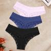 FINETOO 3Pcs/Set Women's Cotton Lace Thongs Underwear Seamless Low Waist Ribbed Breathable Panties Female Soft Comfortable Sexy Lingerie