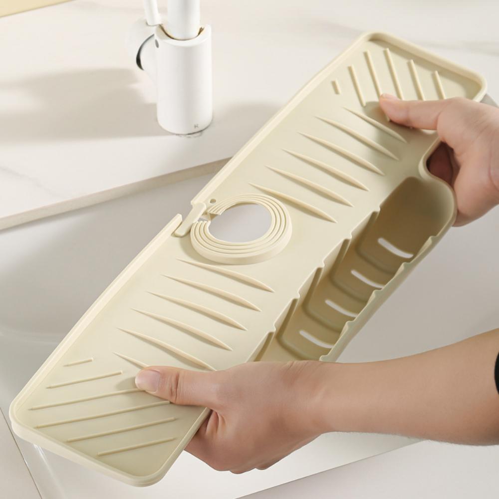 Wasserhahn-Spritzschutz mit Abflusspolster in Form eines Hängekorbs, Küchenspüle mit verstellbarer Öffnung, schräges Abflusspolster aus Silikon