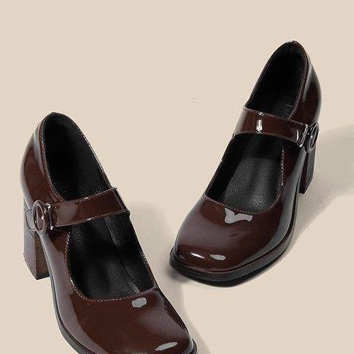 Fashion Woman Marie Janes Shoes Women British Style Black Chunky Heel Square Toe Single Shoe New Design Buckle Dress Shoes Elegant Pumps