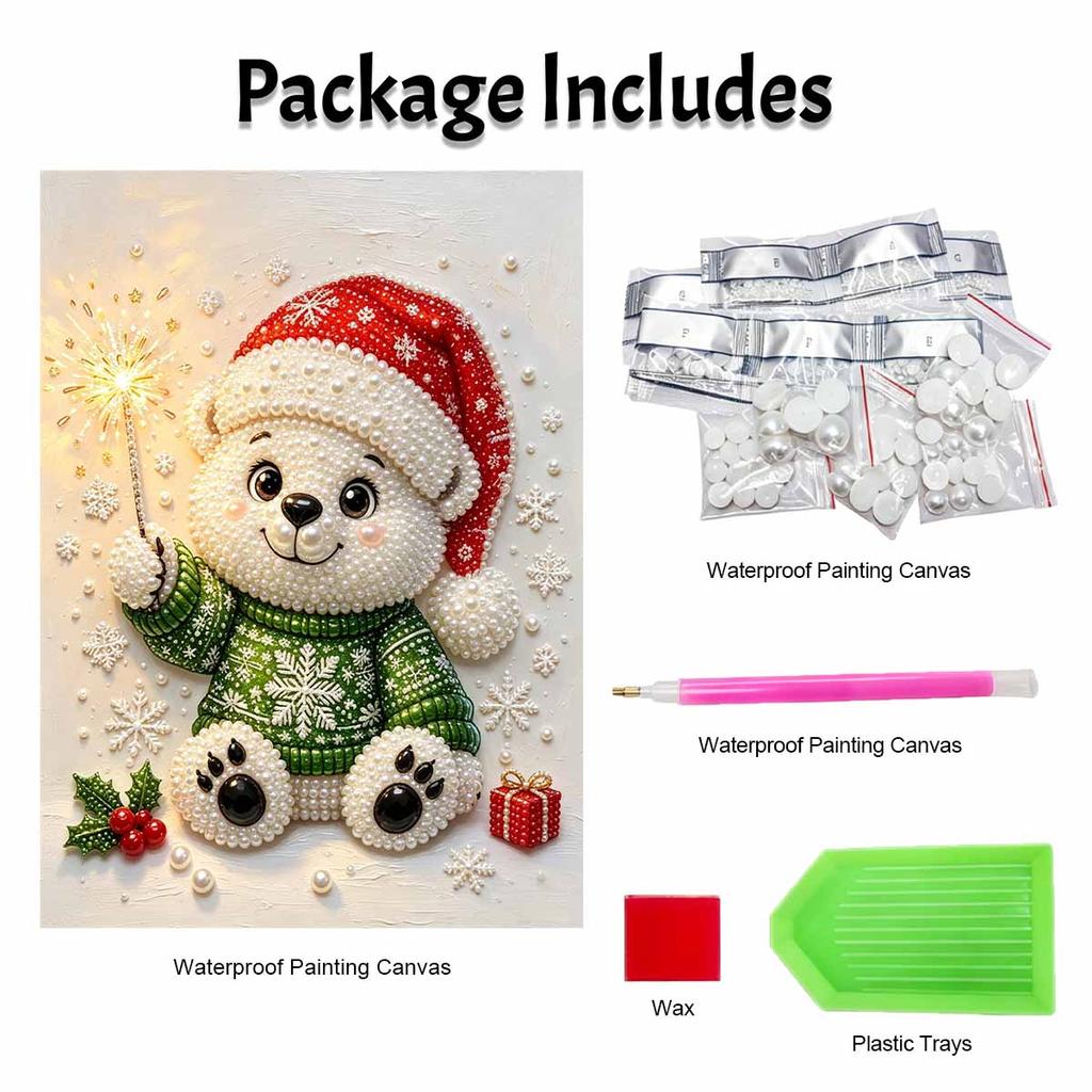 DIY Pearl Bead Painting Kit Christmas Bear Sparkler Stress Relief Craft Frameless 3D Canvas Art for Adults Home Decoration Gift