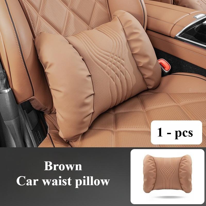 HQZQB1 Luxury Nappa Leather Car Neck Pillow and Seat Pillow Soft Car Headrest Waist Pillow Seat Accessories Car Headrest and Lumbar Set