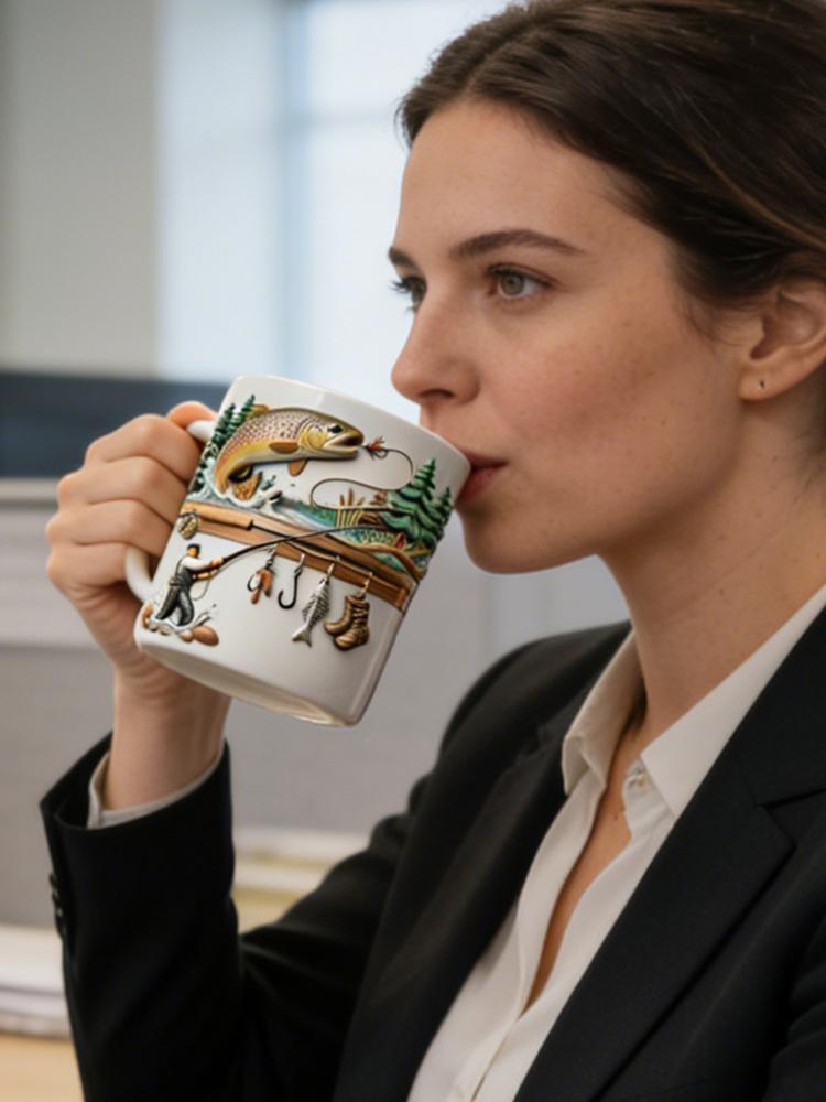 350ml Ceramic Funny Fishing Mug Novelty Fisherman Fishing Coffee Mug For Cold Weather Outdoor Fishing Camping Hiking