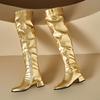 Women's Low-heeled Boots Autumn and Winter New Thick-heeled Large-size Golden Knee Boots