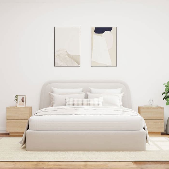 VidaXL Armoires de Chevet avec Lumières LED 2 pcs, Tables de Chevet avec 7 Tiroirs, Tables de Nuit Chambre, Moderne, Chêne 836740