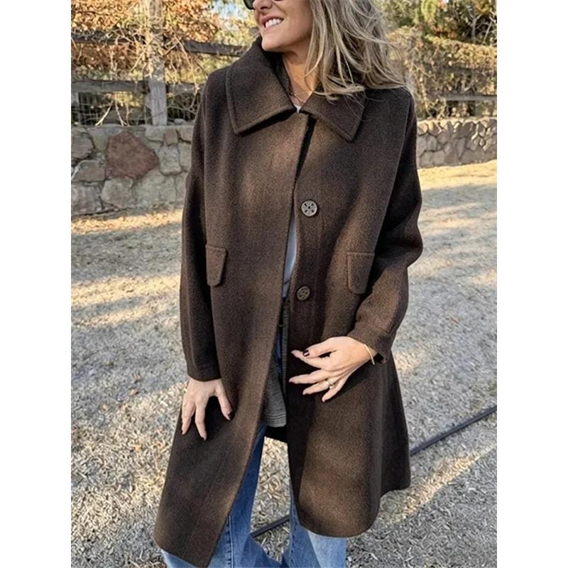 Autumn and Winter New Solid Color Casual Single-breasted Woolen Jacket Coat Women
