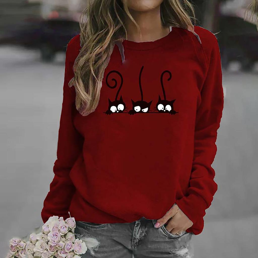 Women Casual Fashion Long-Sleeve Print Loose Blouse Sweater Tops