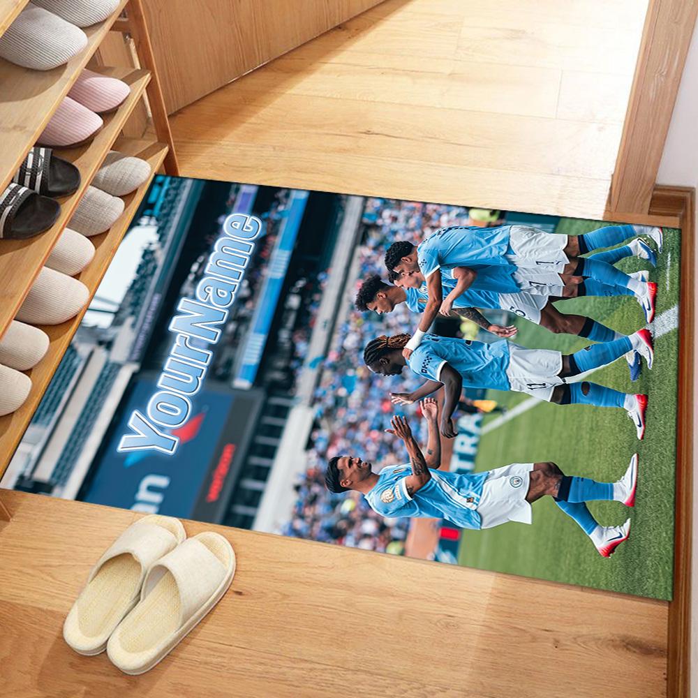Manchester City Customize Your Name Floor Mat Design for Bedrooms Game Room Dormitory Foyer Antislip Carpet Decorate Offices Wedding Party Gift
