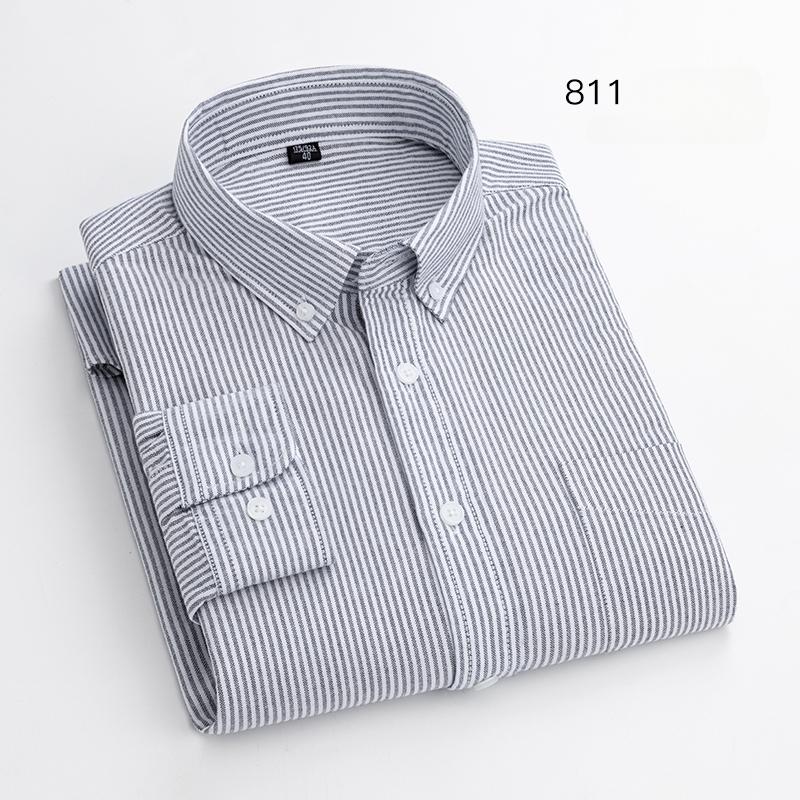 Fashion 100%cotton Casual long-sleeve Shirts for men oxford striped plaid tops slim fit formal shirt white black office clothes