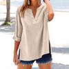 Women's Fashion Loose Standing Collar Button Split Cotton Linen Seven Sleeve T-Shirt Top