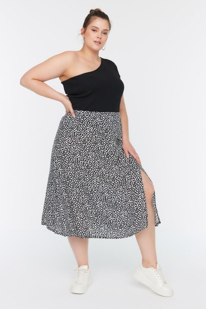 Women's Style Plus Size Black Slit Woven Viscose Skirt