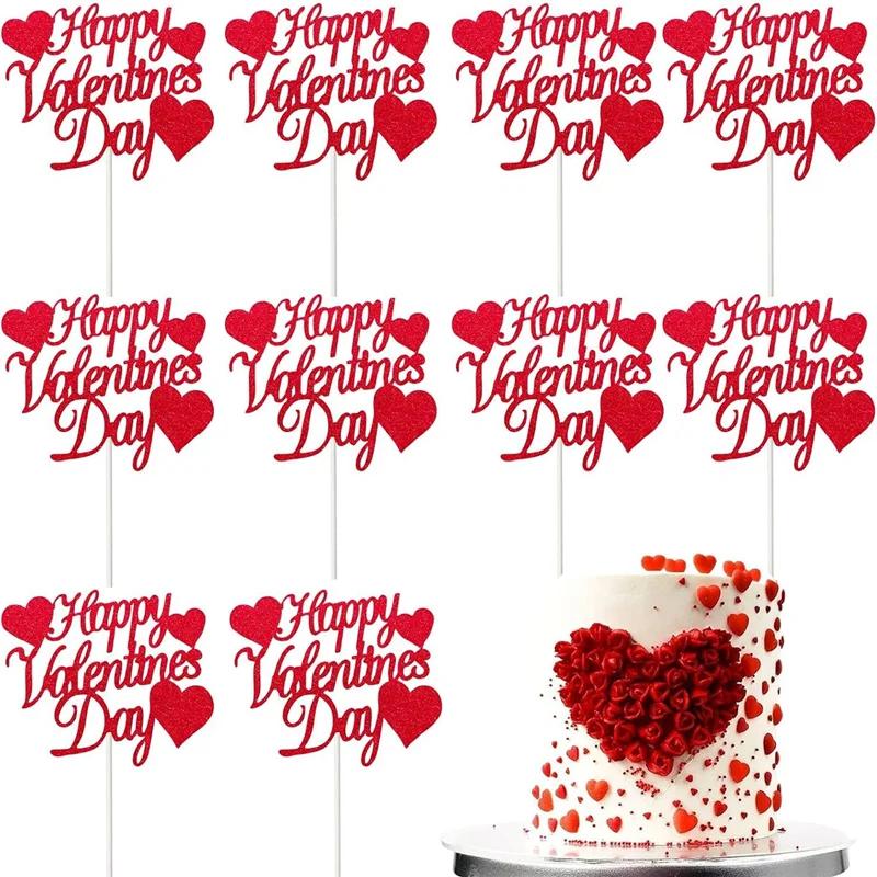 30/10Pcs Happy Valentines Day Cupcake Toppers Festival Cake Flag Valentine's Day Party Cake Decorations for Weddings Engagements