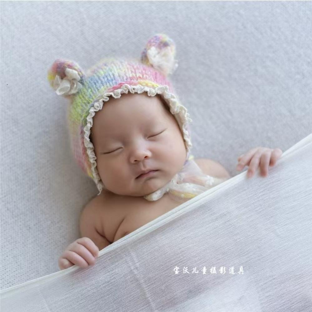 Hand Knitted Crochet Angora Wool Baby Elf Hat Newborn Coming Home Bonnet Beanie for Photography Props
