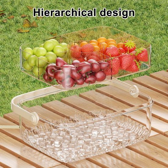 Serving Tray with 5 Dividers Lid Double-Walled Ice Tray Fruits Vegetables Shrimp Cocktails Party Appetizer Platter Snack Server