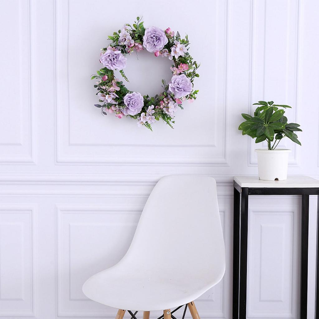Spring Artificial Peony Wreath Decorative Simulation Flower Wreath for Front Door Wall Window Fireplace Decor Pink