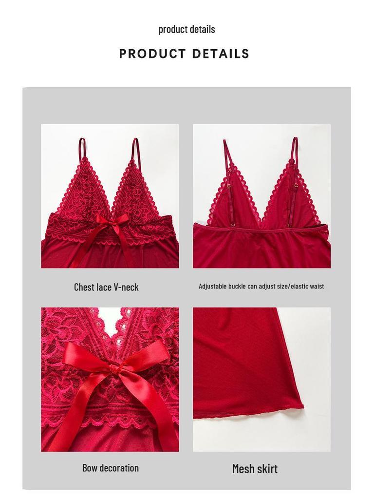 Lace Spaghetti Strap Mesh Nightgown - Sexy See-through Lingerie for Women