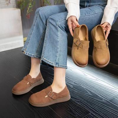 New Thick-soled, Belt-buckle, Soft-soled Single Shoes for Women with Genuine Leather Shoes, Retro Style