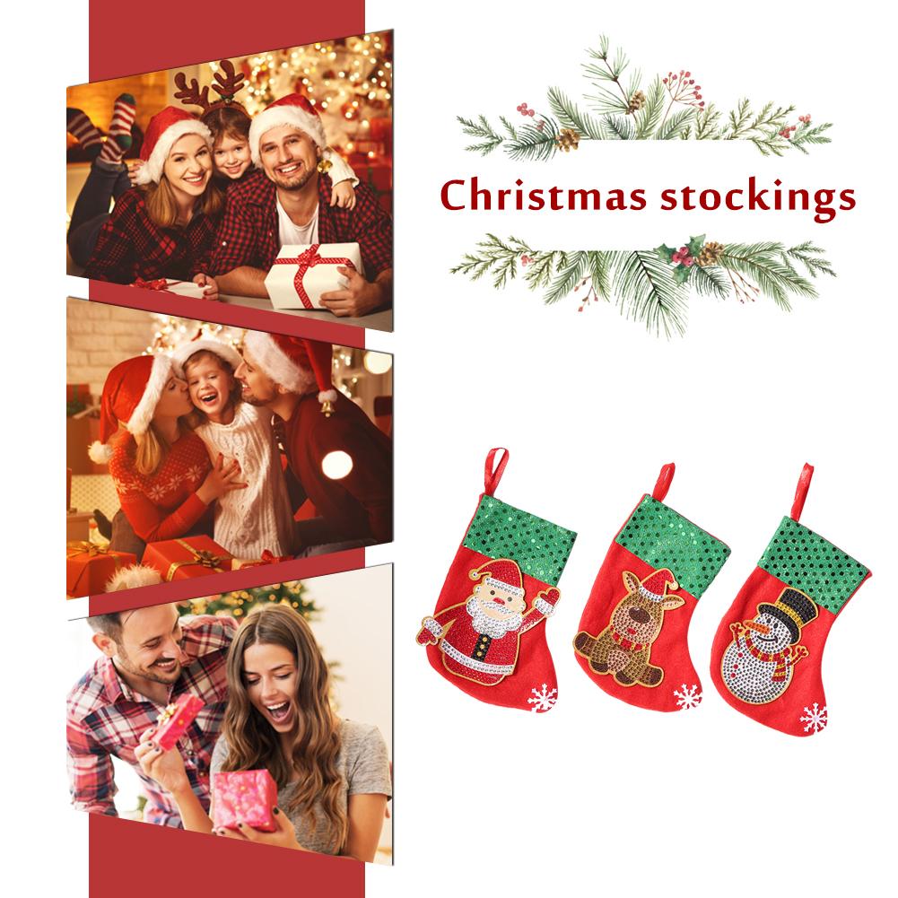 3pcs Christmas Stockings Socks DIY Diamond Painting Christmas Hanging Ornament Xmas Tree Decoration For Christmas
