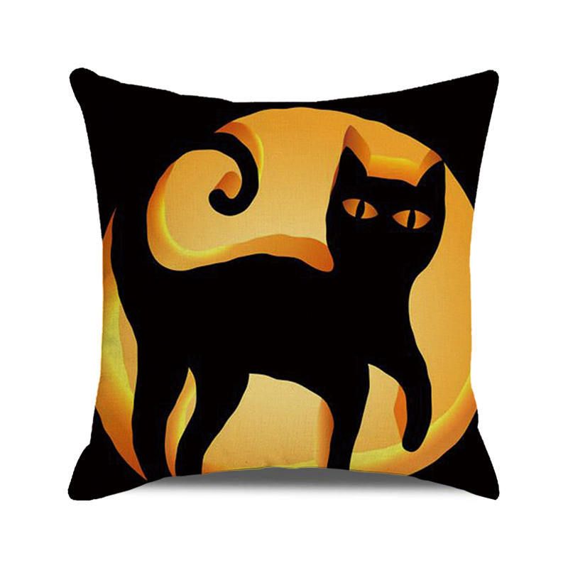 Halloween! Watercolor pumpkin black cat Digital printing short plush pillow covers for car sofa office cushion cover home goods