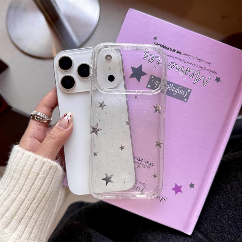 New 2026 Glitter Gilded Star Phone Case For iPhone 17 Pro 16 15 14 17 Pro Max with Transparent Shockproof Cover 17promax