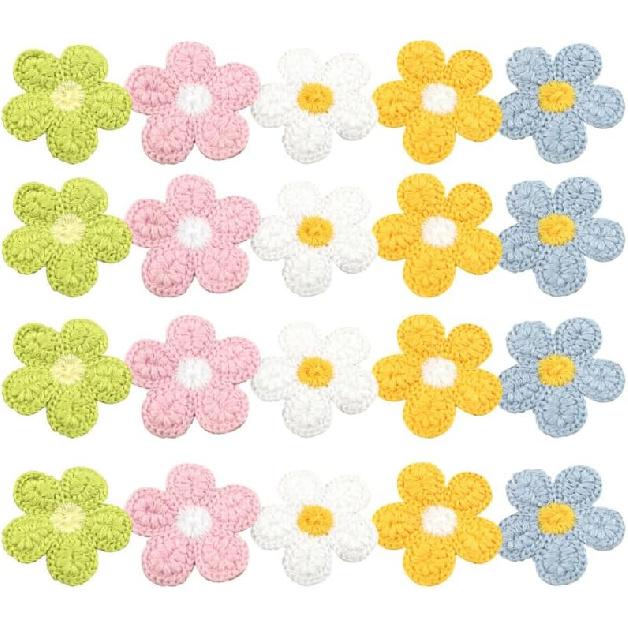 20Pcs Assorted Color Embroidered Flower Patches, 1.97" Polyester Appliques for Clothes, Hats, Bags, DIY Crafts, Sewing Decorations