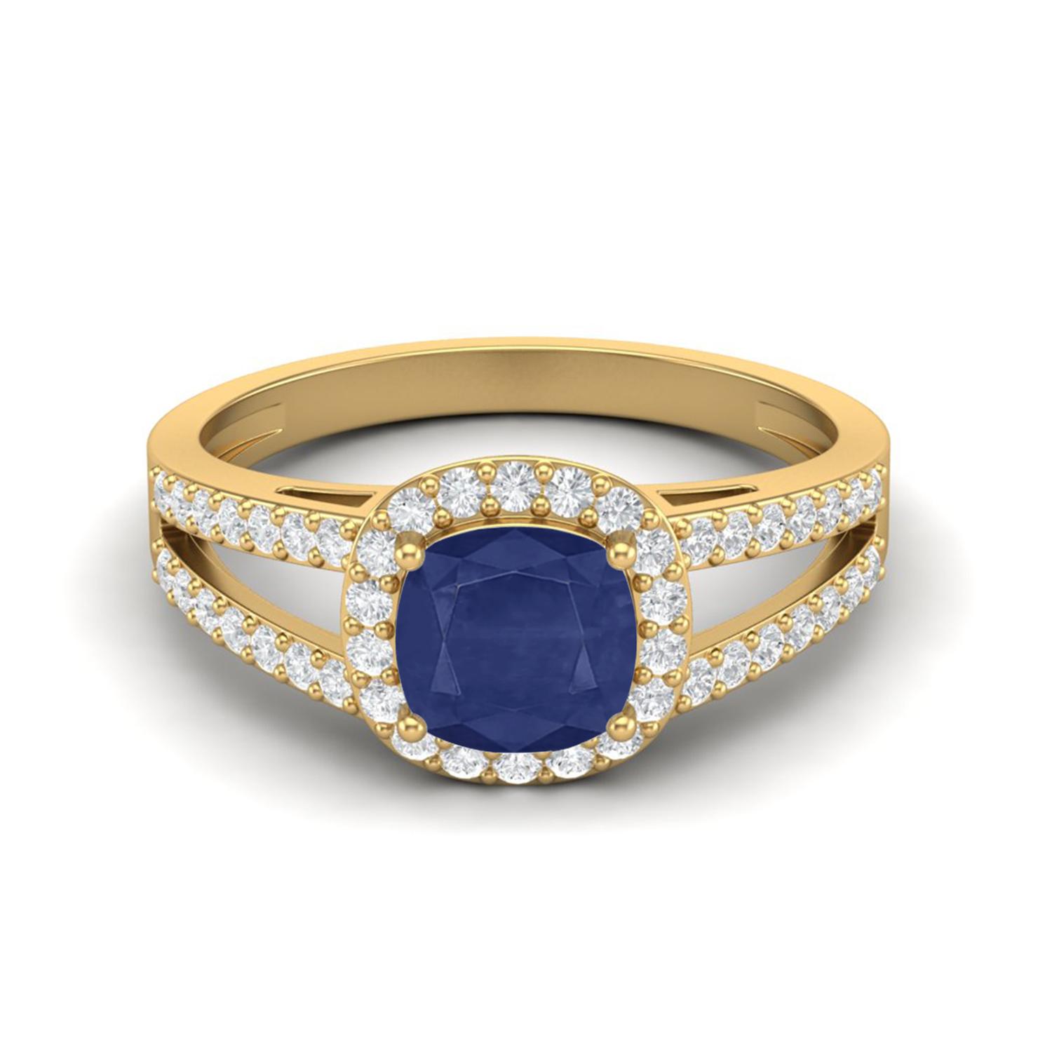 1.67 Cts Cushion Blue Sapphire 925 Sterling Silver Gold Vermeil Solitaire Accent Women Wedding Ring