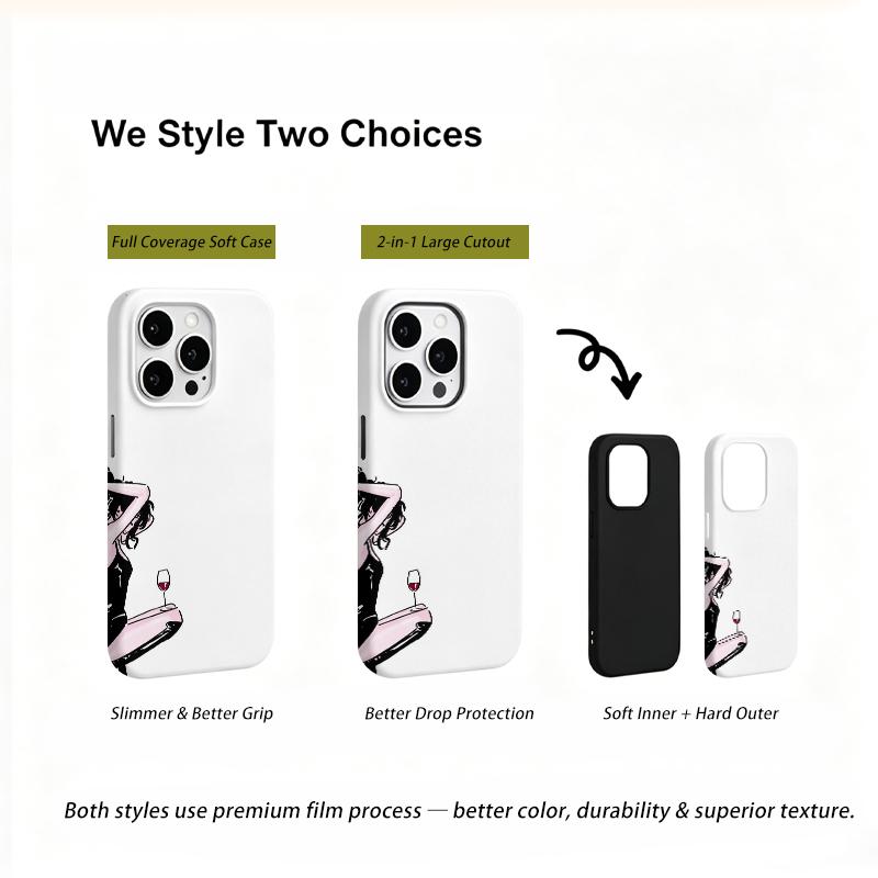 Wine Chill Black Pink Comic Art Film Aesthetic Protective Shockproof Bumper Phone Case Cover For iPhone 14 15 16 Pro Max Plus