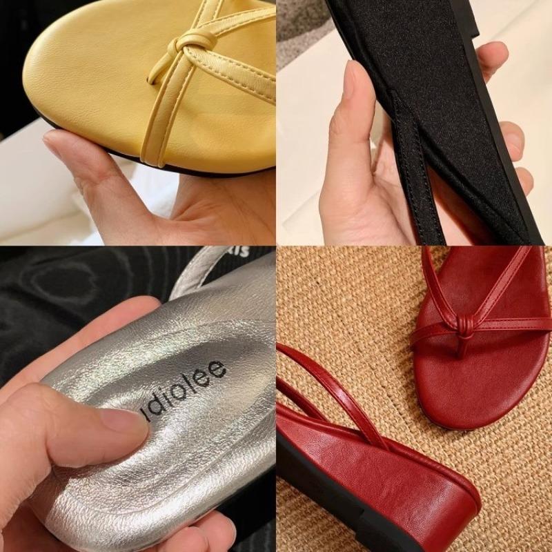 Sheepskin Heel Height 6cm Slippers Women's Summer Toe Outer Wear Thin Band Wedge Herringbone Cool Slippers